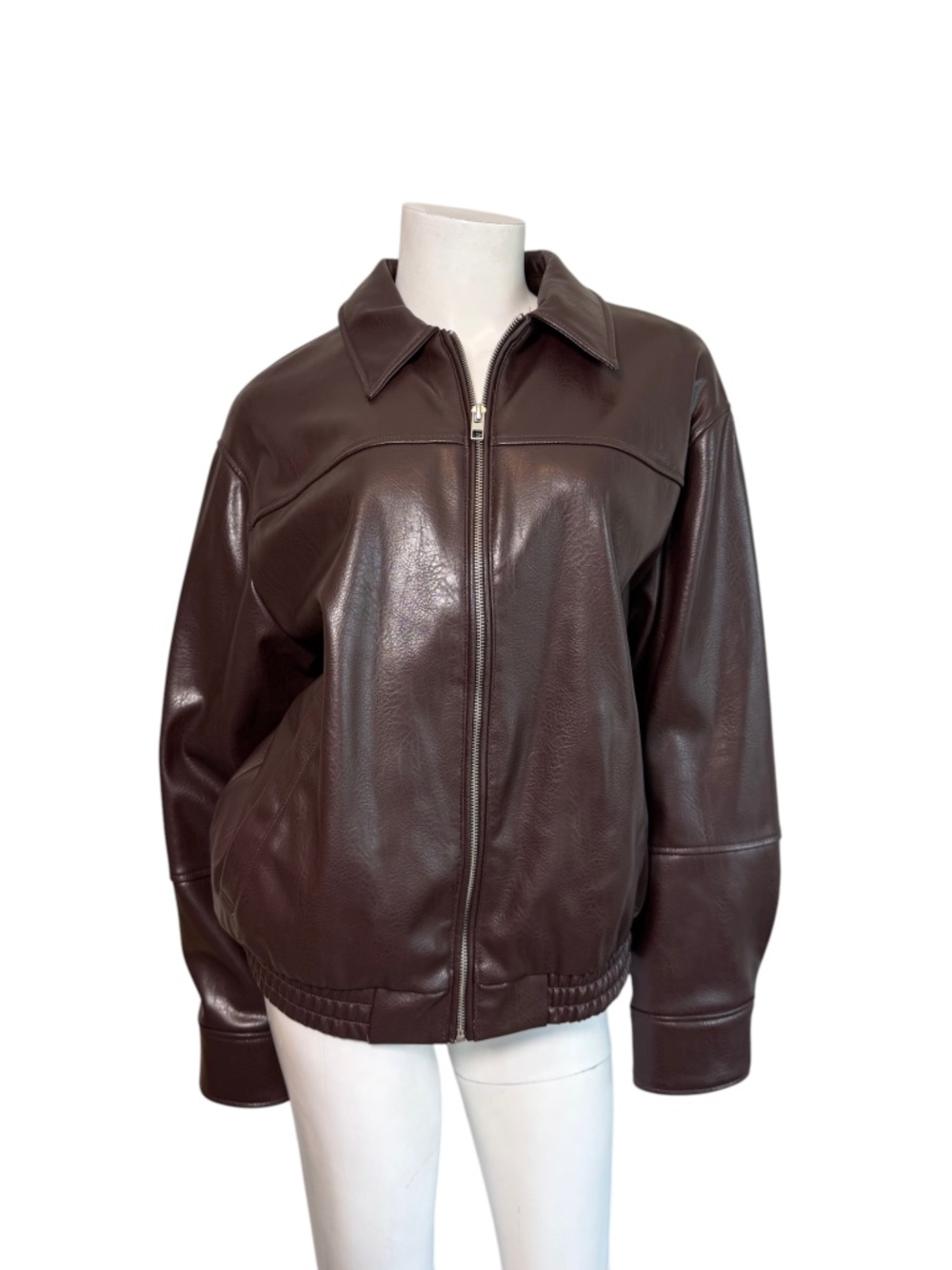 ZARA Faux Leather Bomber Jacket in Brown Size XS